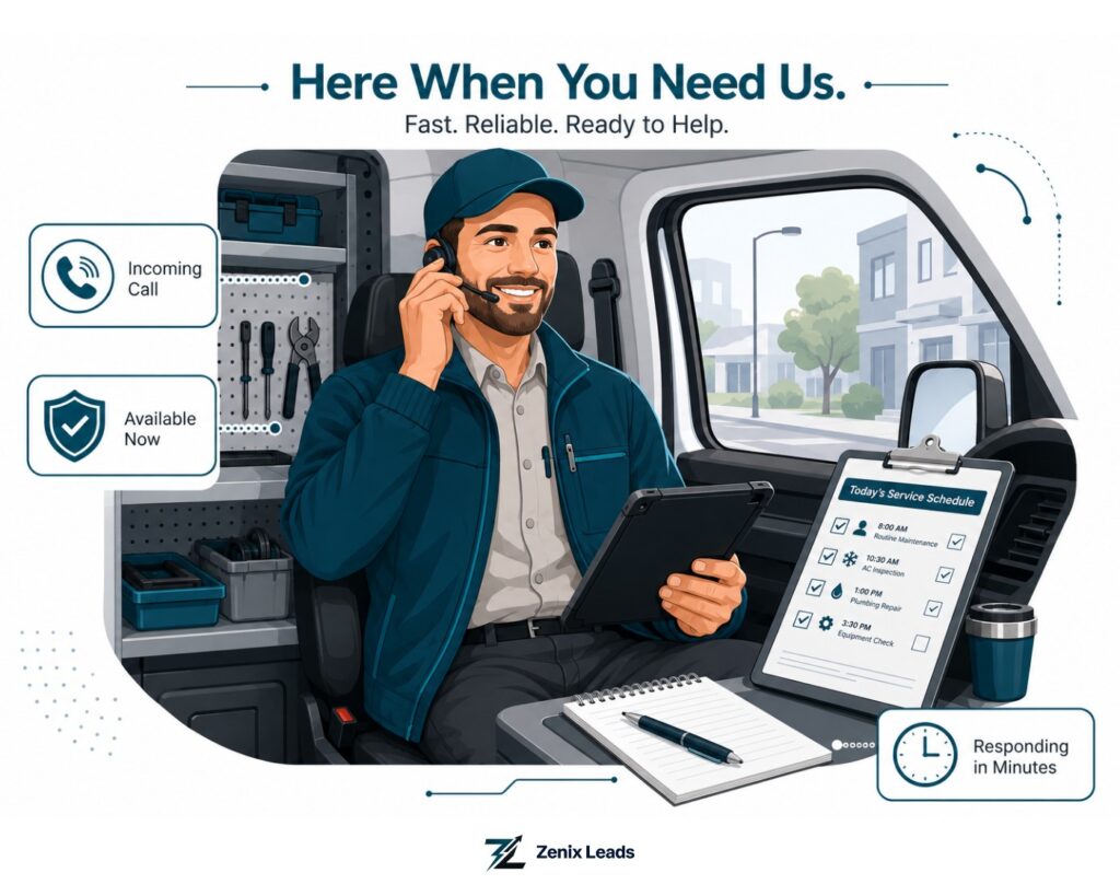 contractor answering phone in work truck
