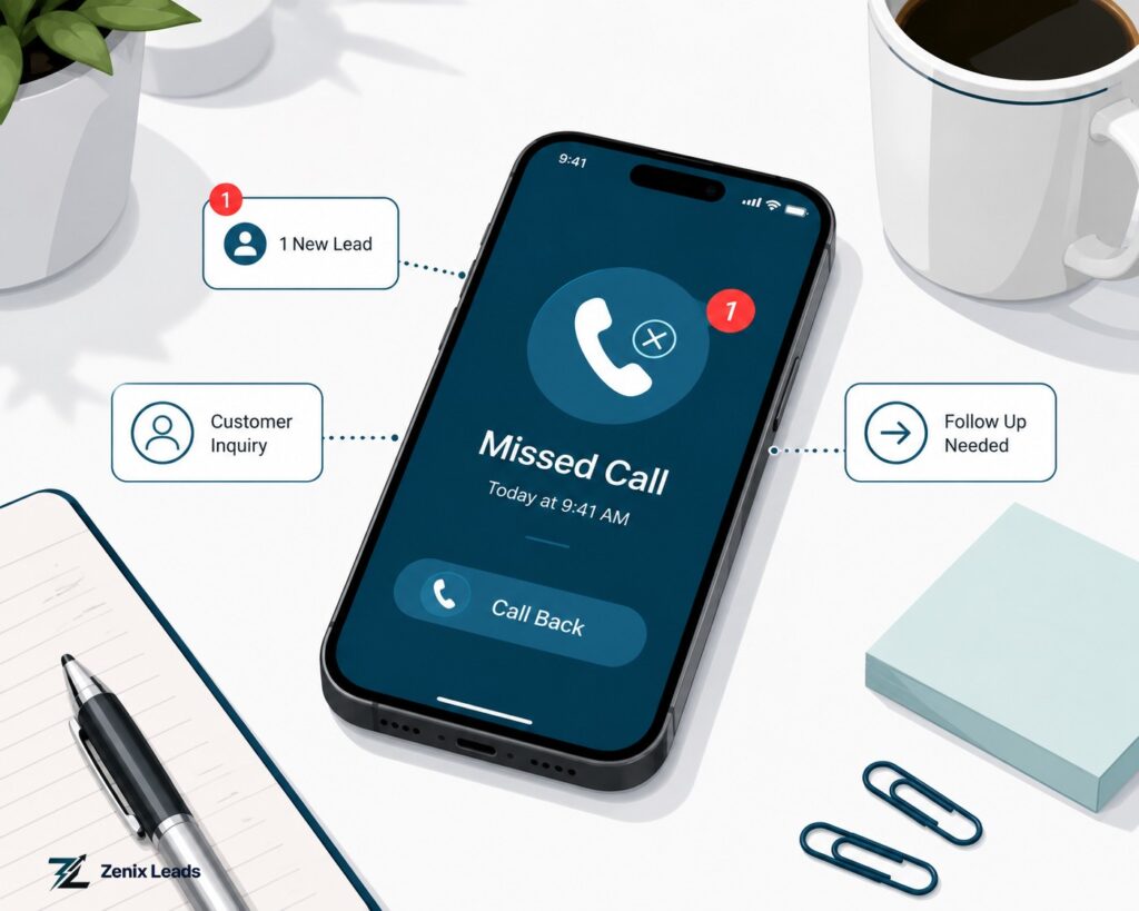 missed call notification on smartphone screen