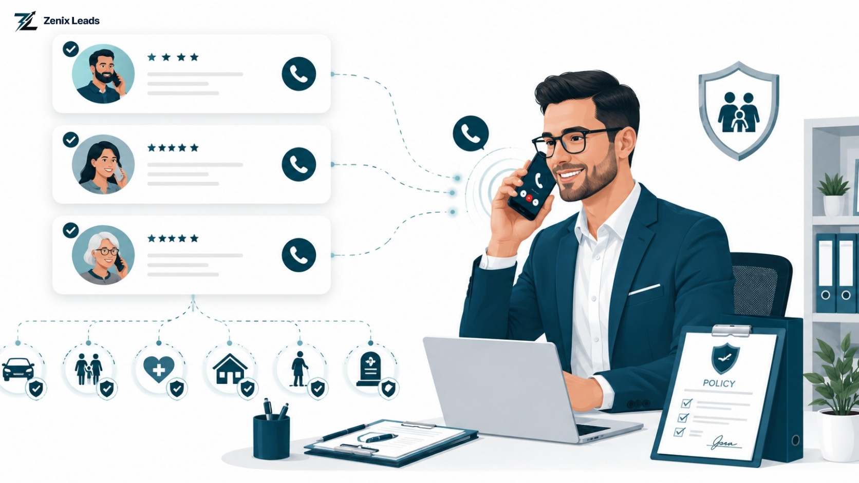 Exclusive insurance leads dashboard showing real-time inbound call volume for auto, life, and health insurance.