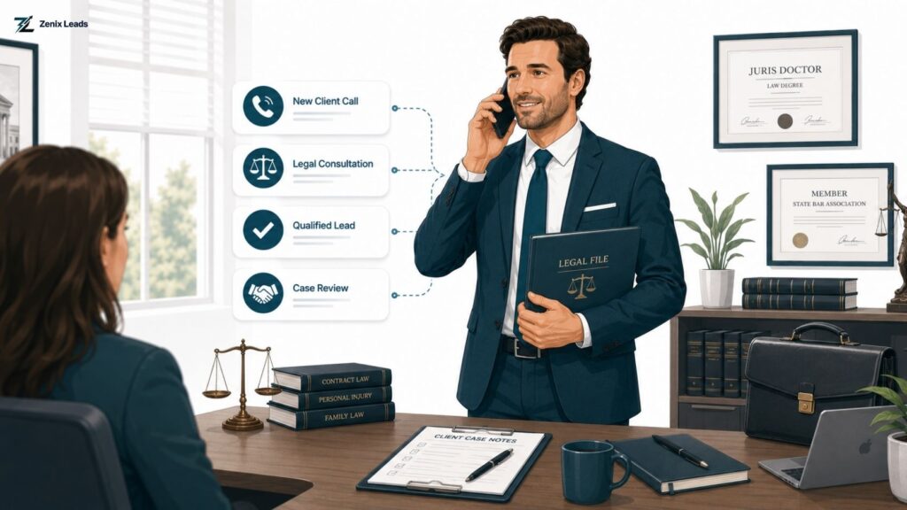 attorney on the phone with a new client