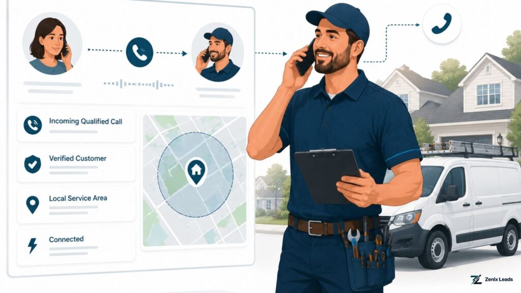 Contractor reviewing pay per call marketing dashboard as a Thumbtack alternative