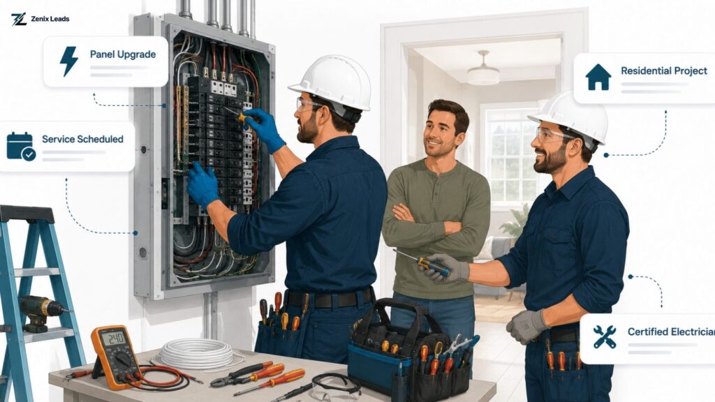 Electrical panel upgrade service in progress at a residential home