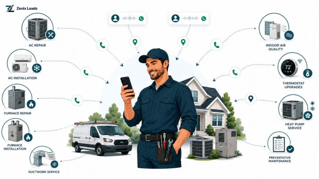 Zenix Leads pay-per-call dashboard for HVAC contractor leads