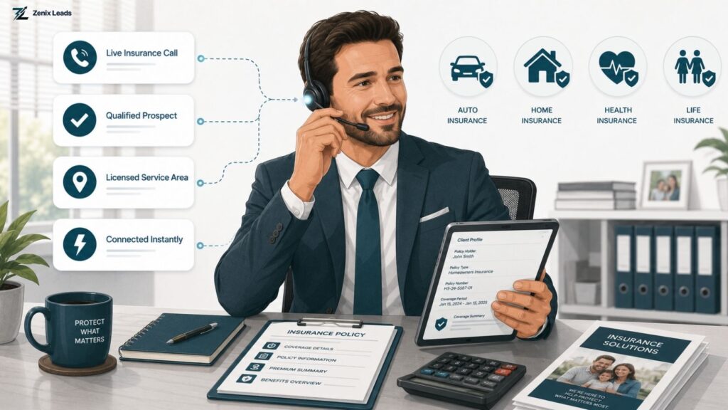insurance agent taking a call at his desk