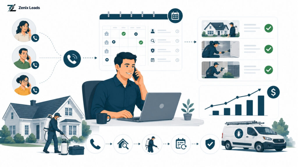 Pay-per-call pest control calls dashboard showing exclusive inbound leads