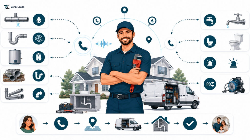 plumbing service technician on-site — emergency plumbing leads for local contractors