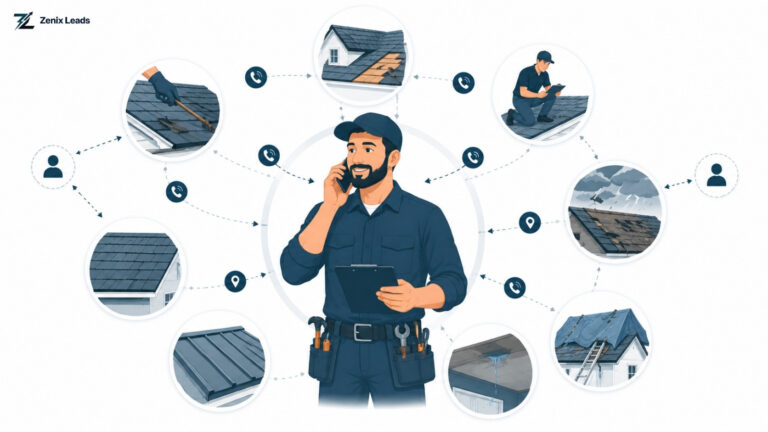 Exclusive roofing leads service showing real-time inbound calls for roof repair, replacement, and installation jobs.
